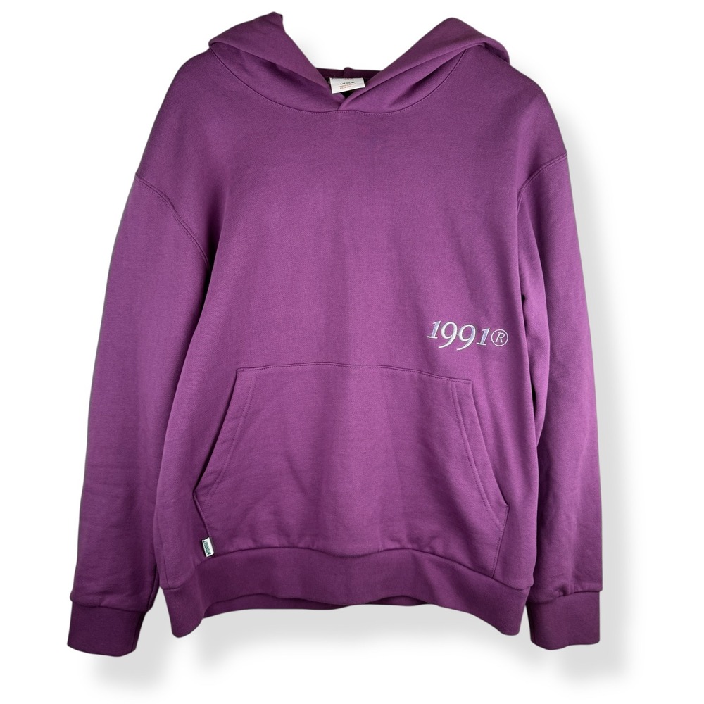 Midnight Organic Embroidered Purple Hoodie Mens Size M Larry June Sweatshirt